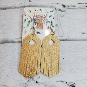 Gold Tassel Faux Leather Dangle Chic Lightweight Earrings  1br5